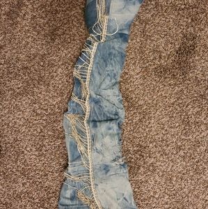 Knee high denim with bling fringe boots